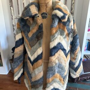 NWT Forever 21 Chevron Pattern Faux Fur Coat